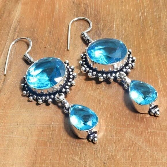 Jewelry - Blue Topaz Handmade Drop Dangle Earrings Jewelry 2.2"
